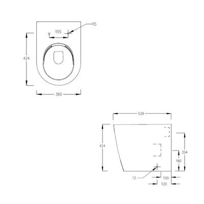Lux Round Rimless Back To Wall Toilet & Soft Close Seat - Brushed Brass Fittings