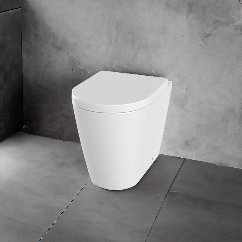Lux Round Rimless Back To Wall Toilet & Soft Close Seat - Matt Black Fittings