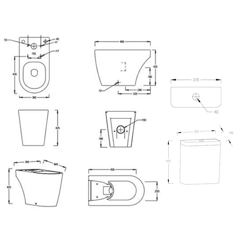 Lux Round Rimless Close Coupled Toilet & Soft Close Seat - Brushed Brass Fittings