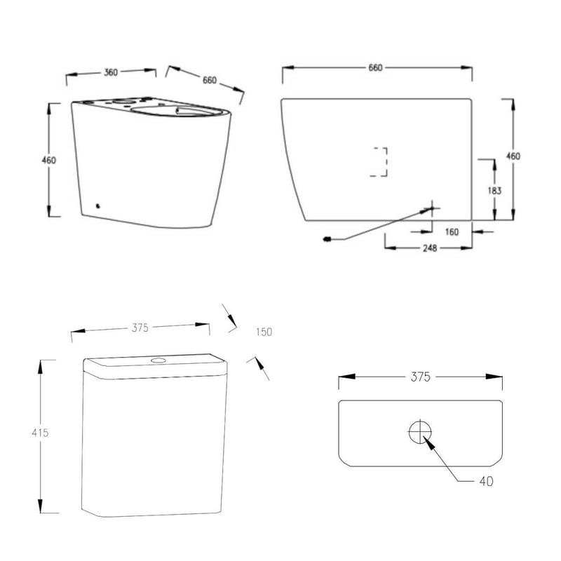 Lux Round Comfort Height Rimless Back To Wall Close Coupled Toilet & Soft Close Seat - Brushed Brass Fittings