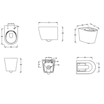 Lux Round Rimless Wall Hung Toilet & Soft Close Seat - Brushed Brass Fittings