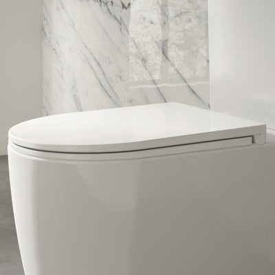 Lux Round Comfort Height Rimless Back To Wall Close Coupled Toilet & Soft Close Seat - Chrome Fittings