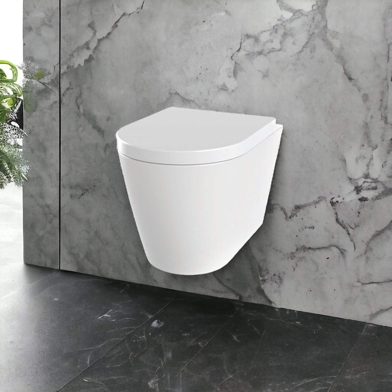 Lux Round Rimless Wall Hung Toilet & Soft Close Seat - Matt Black Fittings