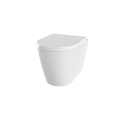 Lux Round Rimless Wall Hung Toilet & Soft Close Seat - Brushed Brass Fittings