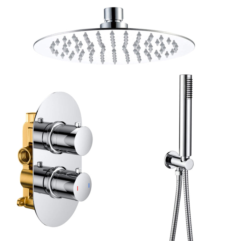Lux Concealed Shower Set With Handset Kit & Slimline 250mm Overhead Shower - Chrome