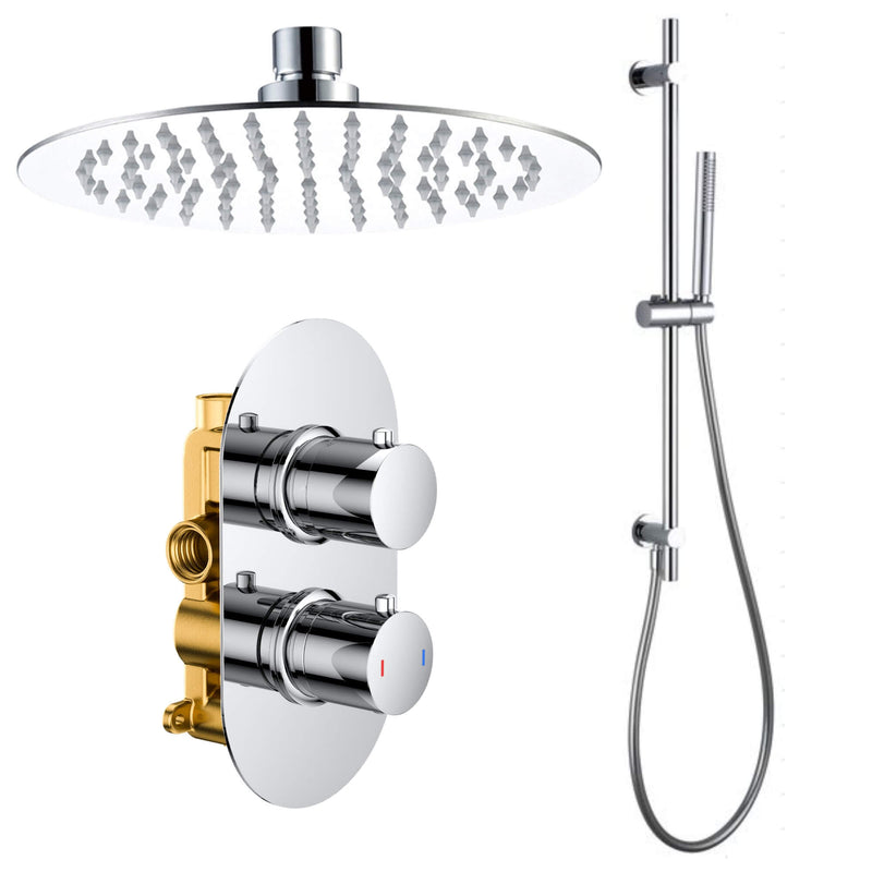 Lux Concealed Shower Set With Slide Rail Handset Kit And Slimline 250mm Overhead Shower - Chrome