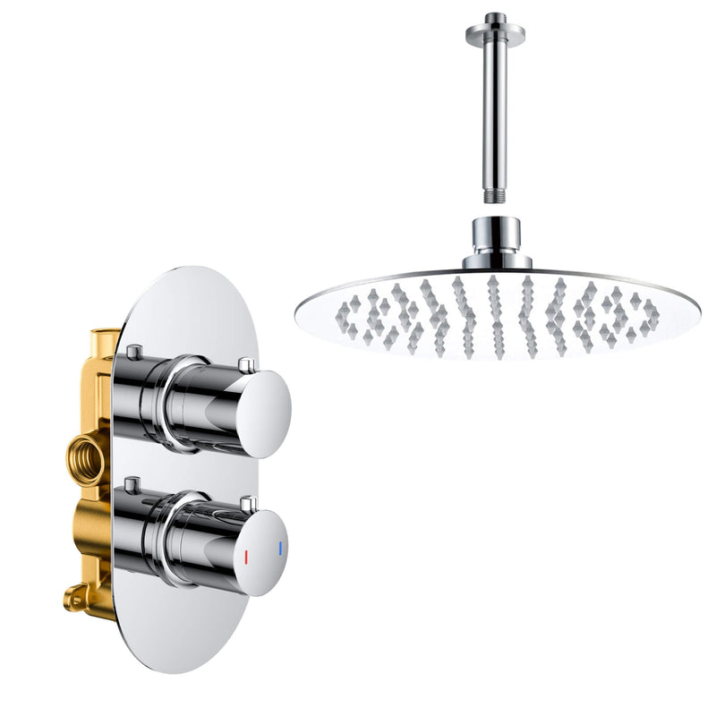 Lux Concealed Shower Set With Slimline 250mm Overhead Shower & 120mm Ceiling Arm - Chrome