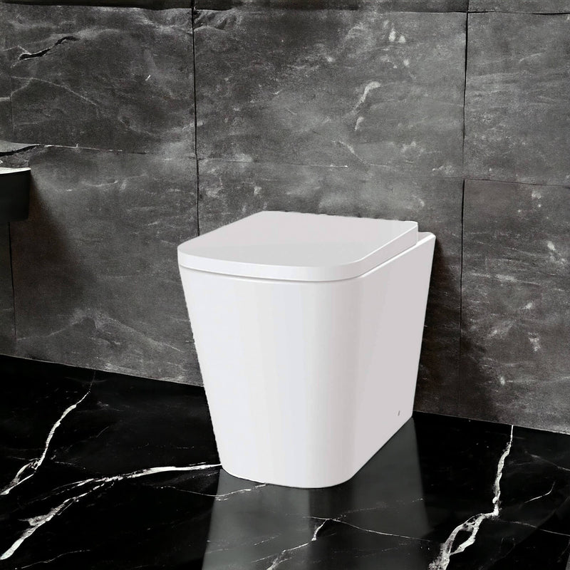 Lux Square Rimless Back To Wall Toilet & Soft Close Seat - Brushed Brass Fittings