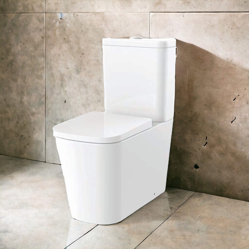 Lux Square Rimless Back To Wall Close Coupled Toilet & Soft Close Seat - Matt Black Fittings