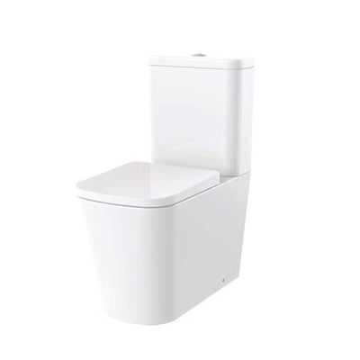 Lux Square Rimless Back To Wall Close Coupled Toilet & Soft Close Seat - Matt Black Fittings