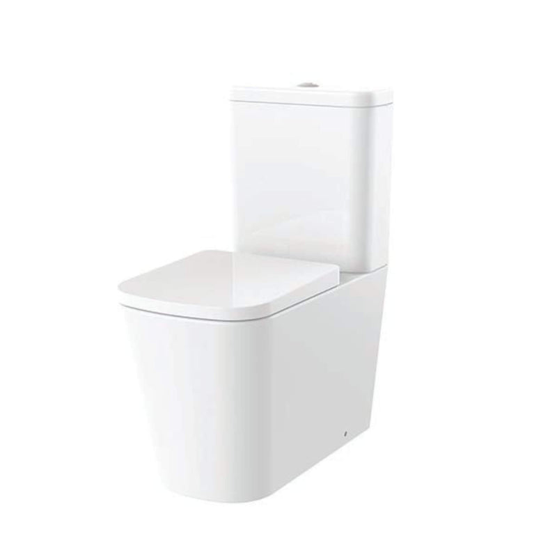 Lux Square Rimless Back To Wall Close Coupled Toilet & Soft Close Seat - Matt Black Fittings