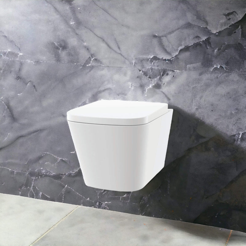 Lux Square Rimless Wall Hung Toilet & Soft Close Seat - Matt Black Fittings