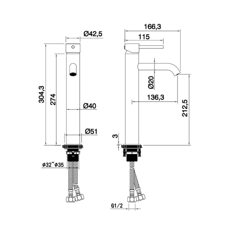 Lux Tall Monobloc Basin Mixer - Brushed Brass