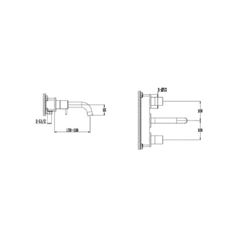 Lux Wall Mounted 3 Hole Basin Mixer - Chrome