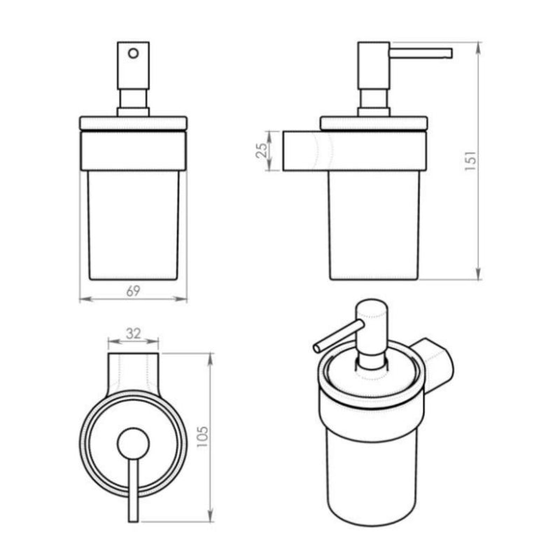 Pirenei Soap Dispenser Technical Measurements