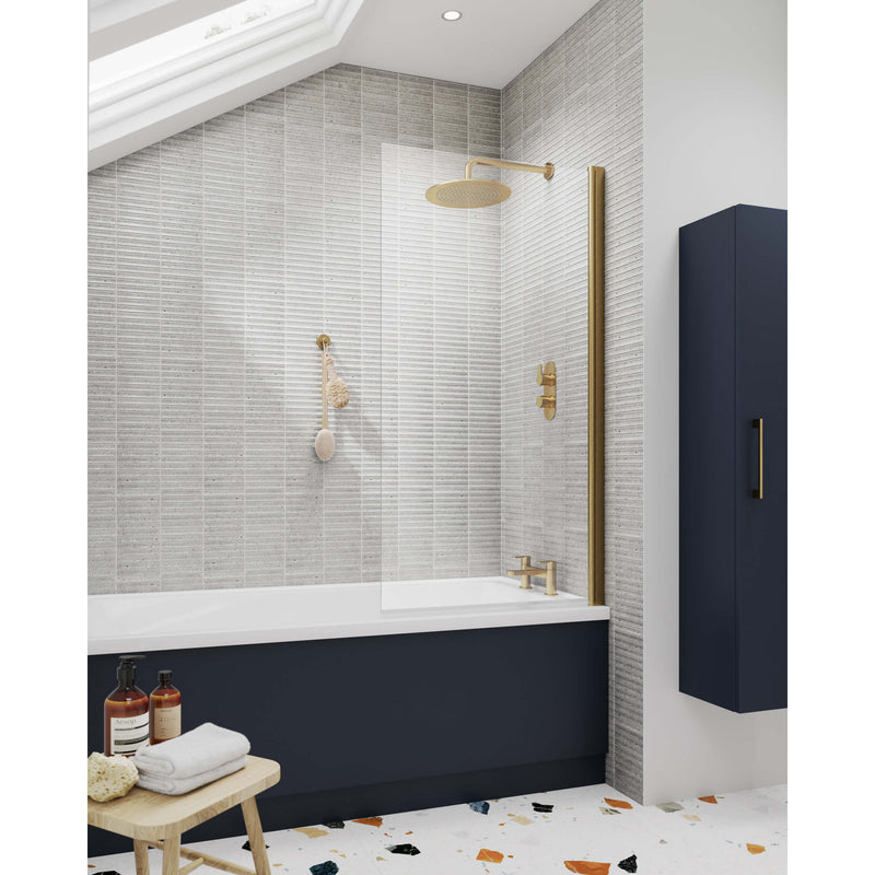 Porto Brushed Brass 6mm Square Hinged Bath Screen - 775mm