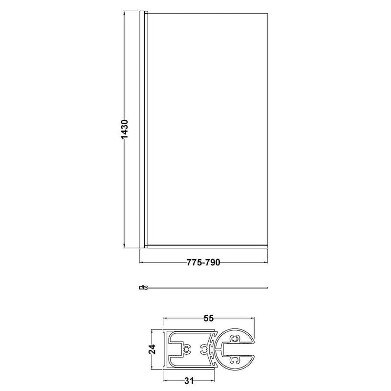 Porto Brushed Brass 6mm Square Hinged Bath Screen - 775mm