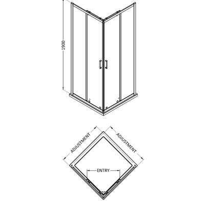 Porto 6mm Corner Entry Shower Enclosure - 900 x 900mm, 1900mm High, Chrome