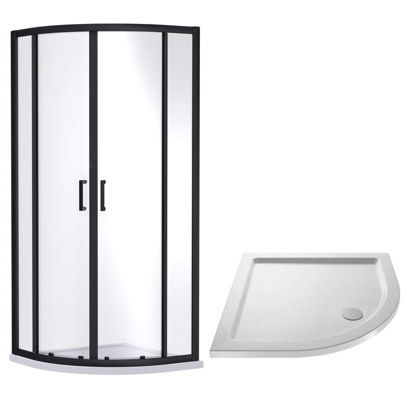 Porto Matt Black 6mm Quadrant Shower Enclosure With White Stone Resin Tray & Waste