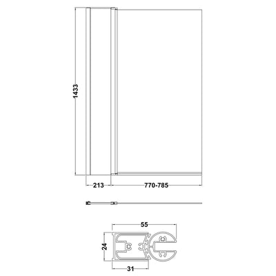 Porto Square Hinged 6mm Bath Screen With Fixed Panel 1005mm