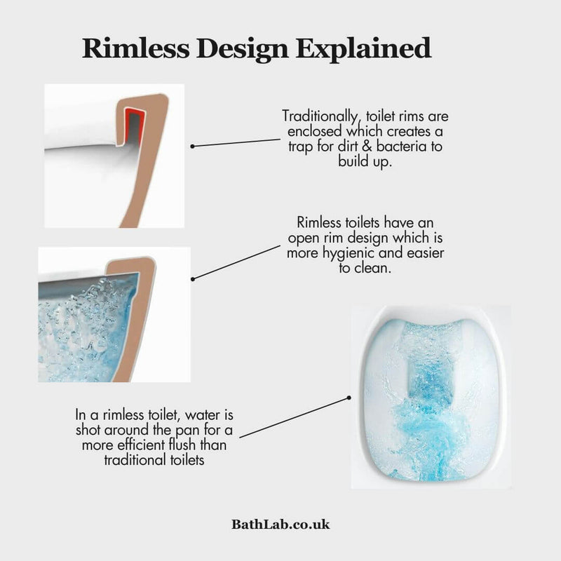 Lux Round Rimless Back To Wall Toilet & Soft Close Seat - Matt Black Fittings