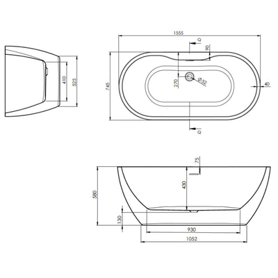 Senna Freestanding Bath 1555 x 745mm - White