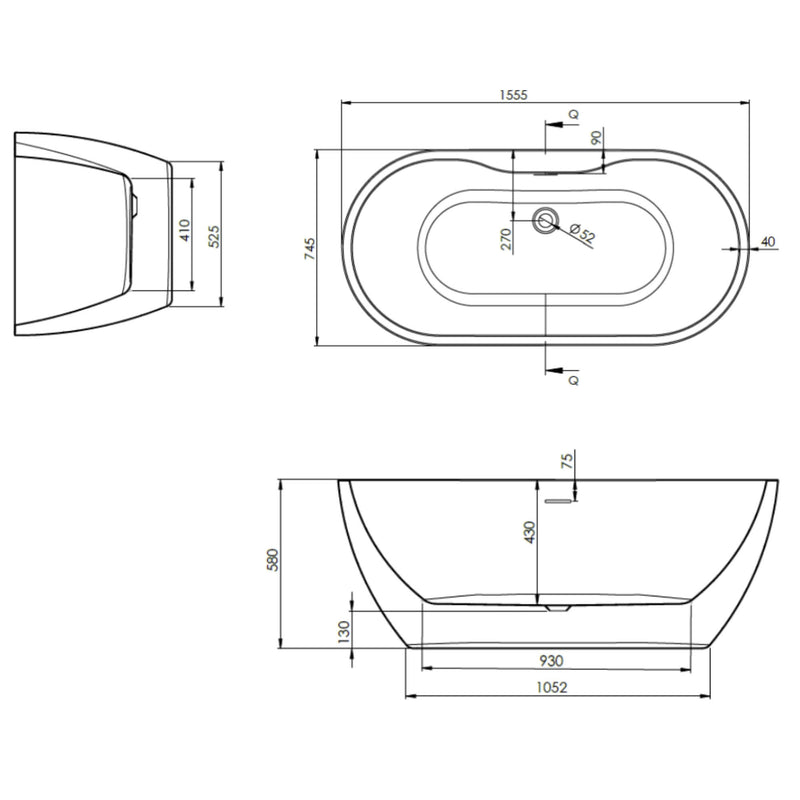 Senna Freestanding Bath 1555 x 745mm - White