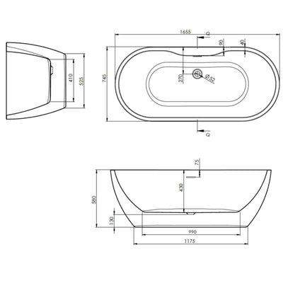 Senna Freestanding Bath 1655 x 745mm - White