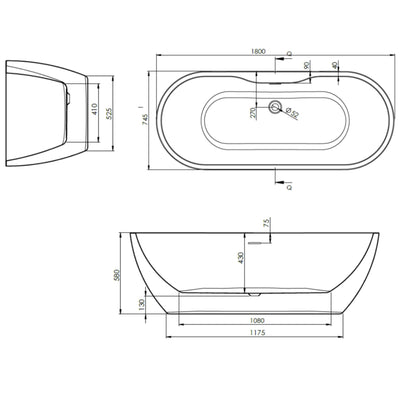 Senna Freestanding Bath 1800 x 745mm - White