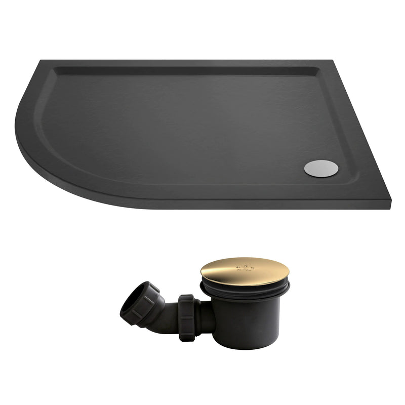 Slate Effect Stone Resin Offset Quadrant Shower Tray & Waste 1200 x 900mm Left Hand