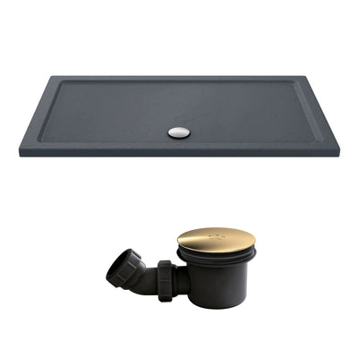 Slate Effect Stone Resin Rectangular Shower Tray & Waste 1400 x 760mm