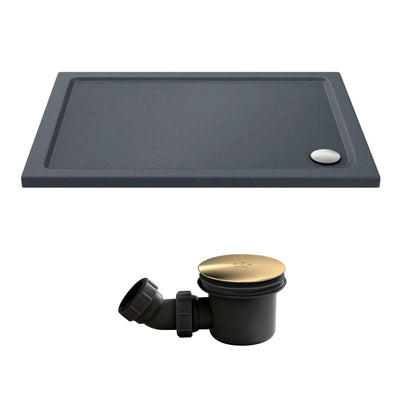 Slate Effect Stone Resin Rectangular Shower Tray & Waste 1200 x 700mm