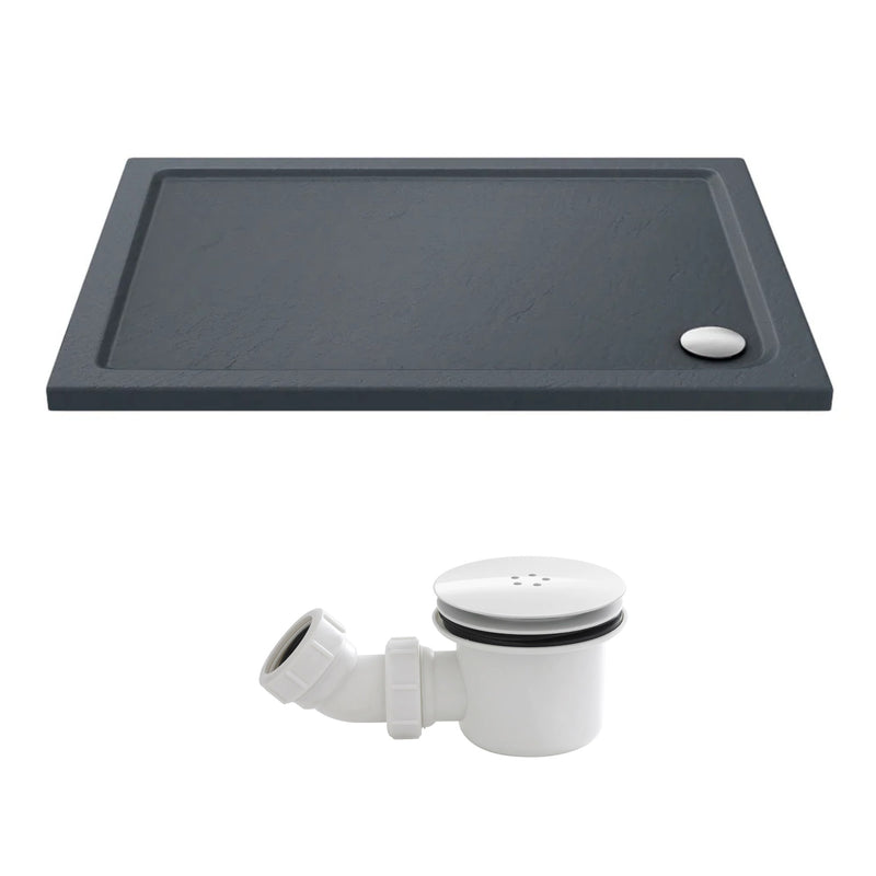 Slate Effect Stone Resin Rectangular Shower Tray & Waste 1200 x 700mm