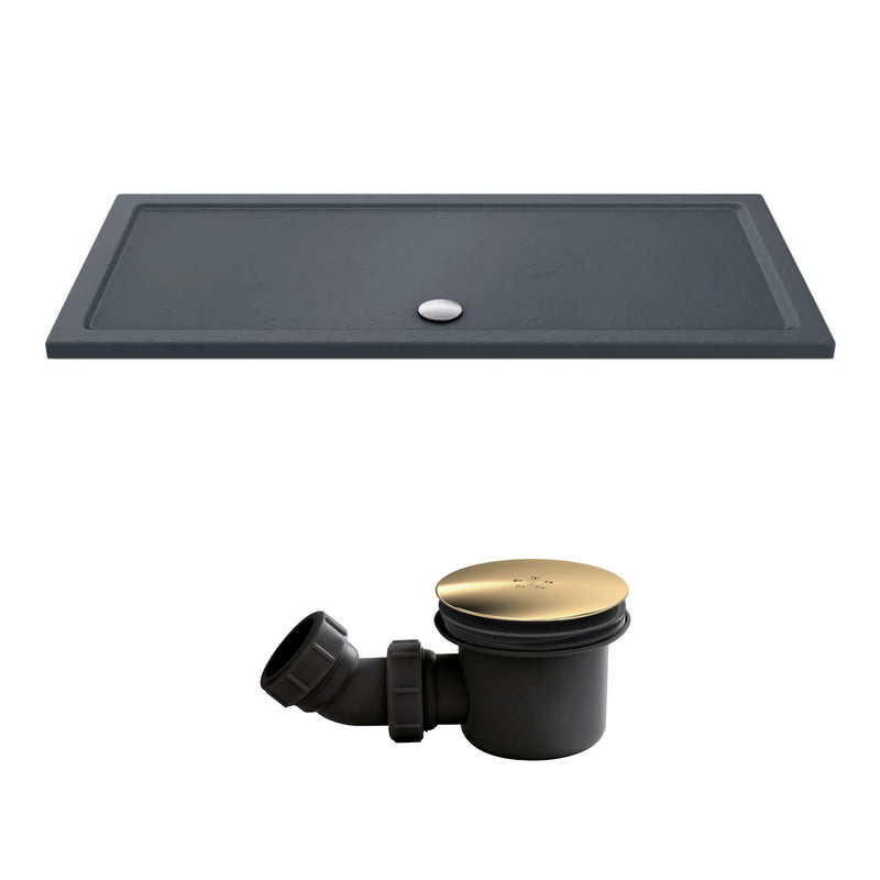 Slate Effect Stone Resin Rectangular Shower Tray & Waste 1600 x 760mm