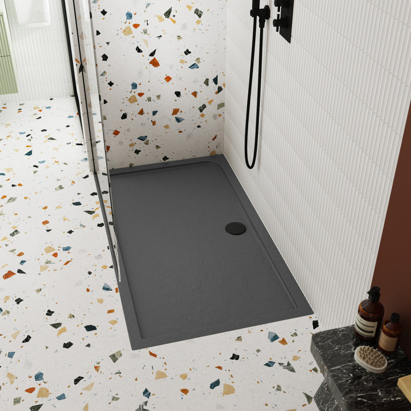 Slate Effect Stone Resin Offset Quadrant Shower Tray & Waste 1200 x 900mm Left Hand
