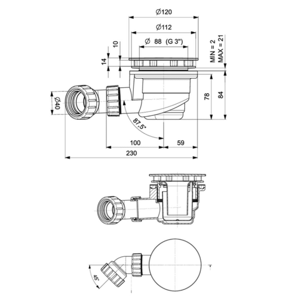 SlimStone Elements Shower Tray Waste Dimensions