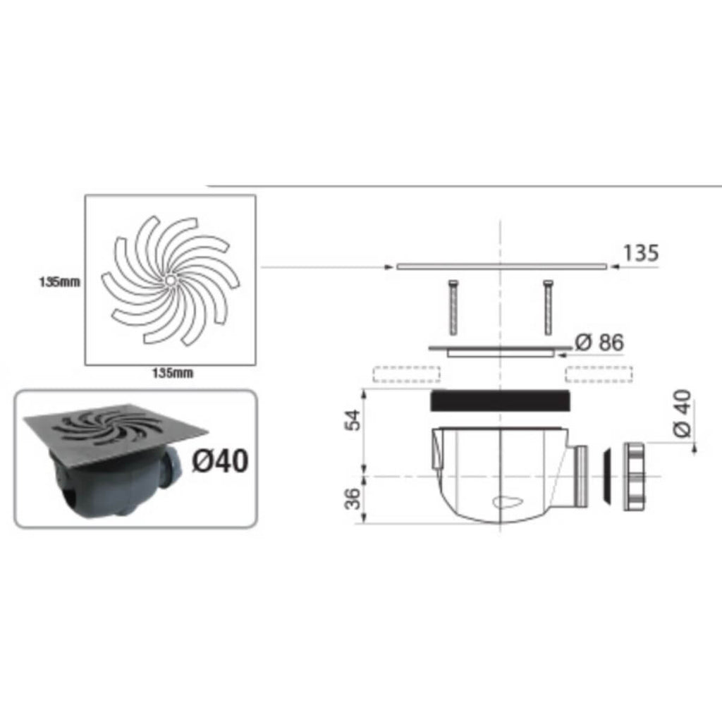 SlimStone Shower Tray Waste Dimensions