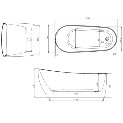 Souk Freestanding Bath 1700 x 750mm - White