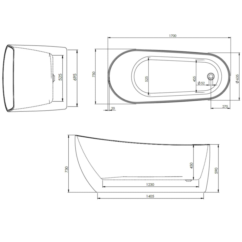 Souk Freestanding Bath 1700 x 750mm - White