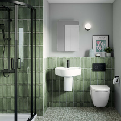 Standard Height Wall Hung WC Frame With Round Flush Plate - Matt Black