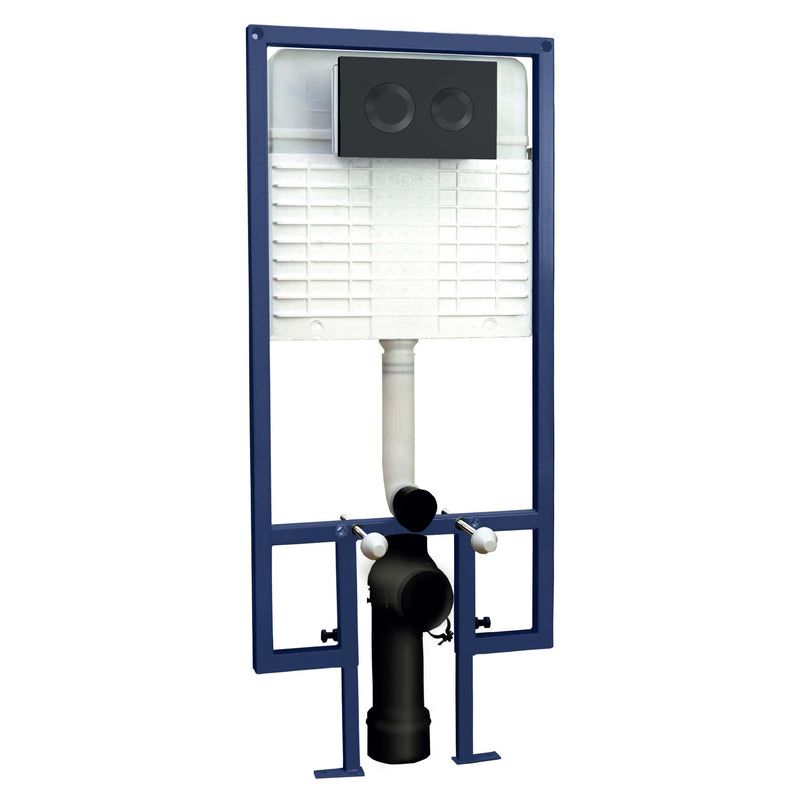 Standard Height Wall Hung WC Frame With Round Flush Plate - Matt Black