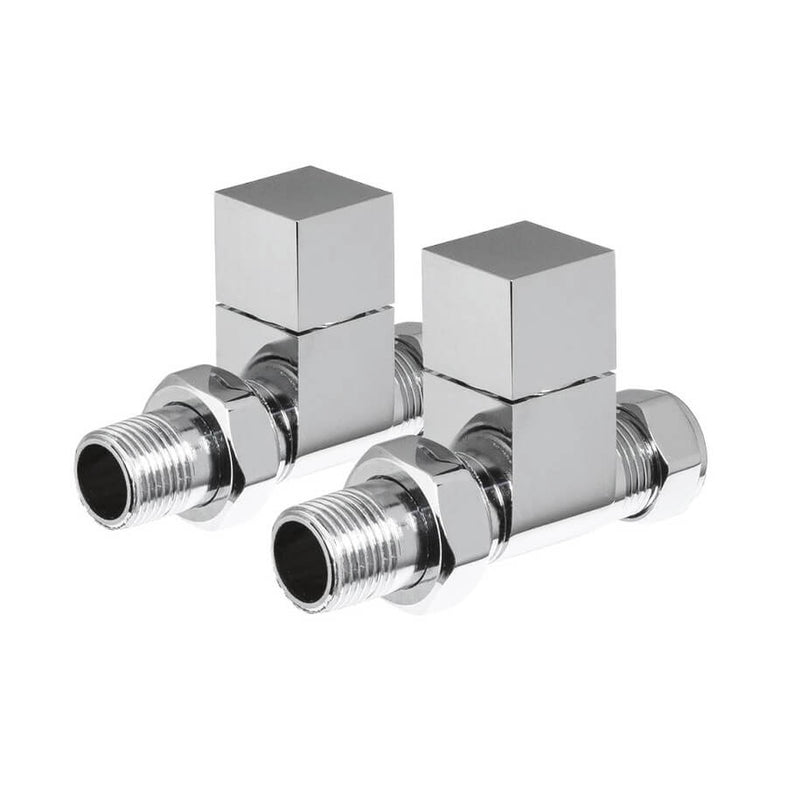 Square Chrome Straight Manual Radiator Valve Pack
