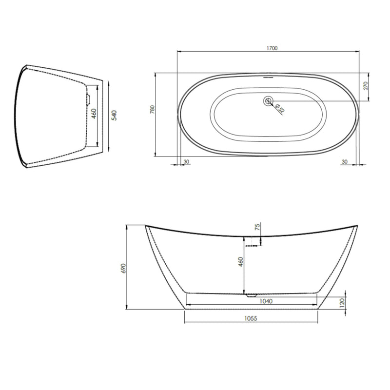 Sulis Freestanding Bath 1700 x 780mm - White