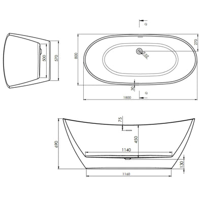 Sulis Freestanding Bath 1800 x 780mm - White