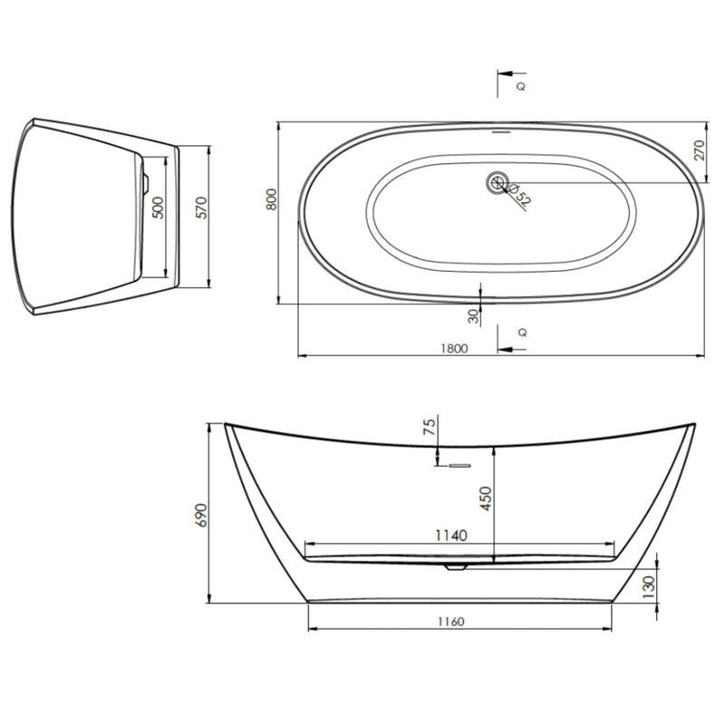 Sulis Freestanding Bath 1800 x 780mm - White