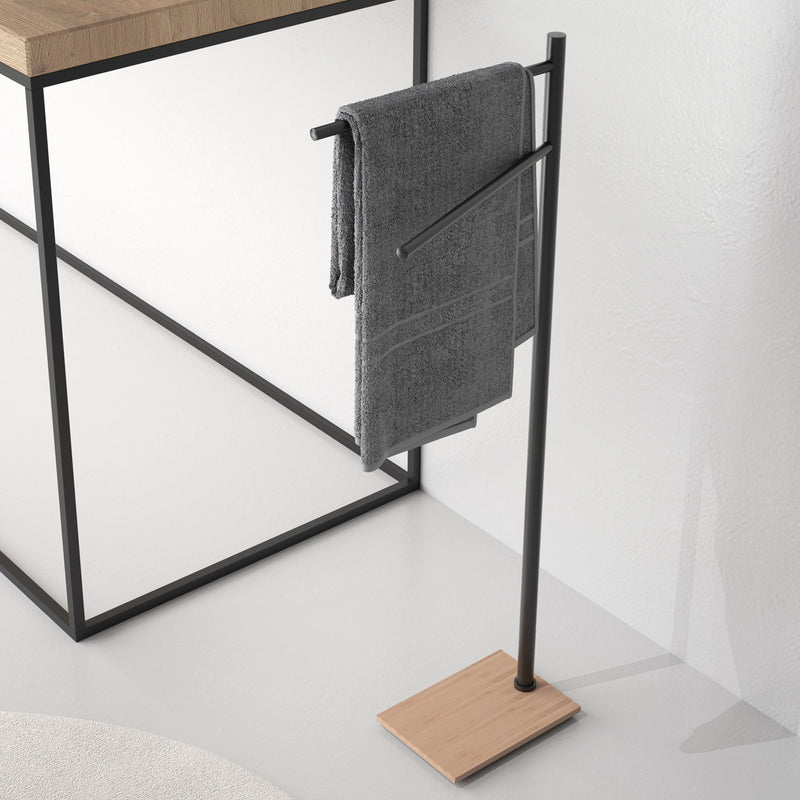 Origins Living Trilly Towel Stand With 2 Swivel Arms - Black & Bamboo