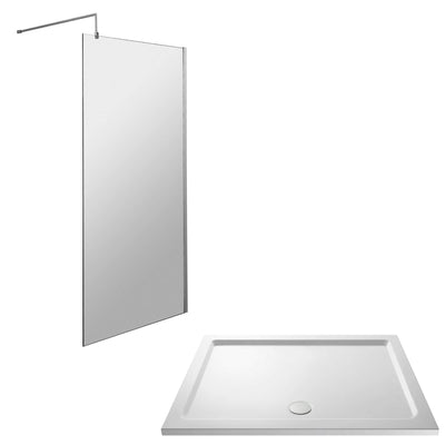 Vista Chrome 1850mm Walk-In Shower Screen with White Stone Resin Tray & Waste Bundle