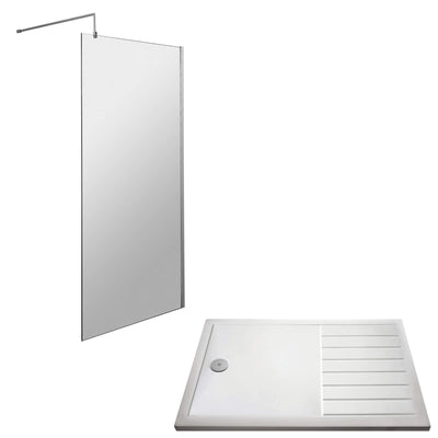 Vista Chrome 1850mm Walk-In Shower Screen with White Walk In Tray & Waste Bundle