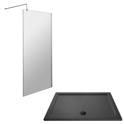 Vista Chrome 1850mm Walk-In Shower Screen with Slate Effect Stone Resin Tray & Waste Bundle