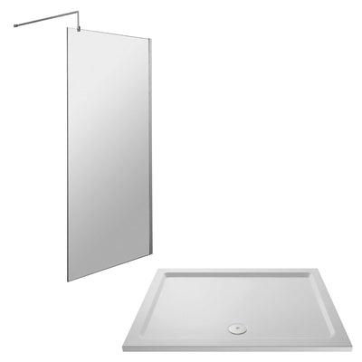 Vista Chrome 1850mm Walk-In Shower Screen with Slip-Resistant Matt White Stone Resin Tray & Waste Bundle